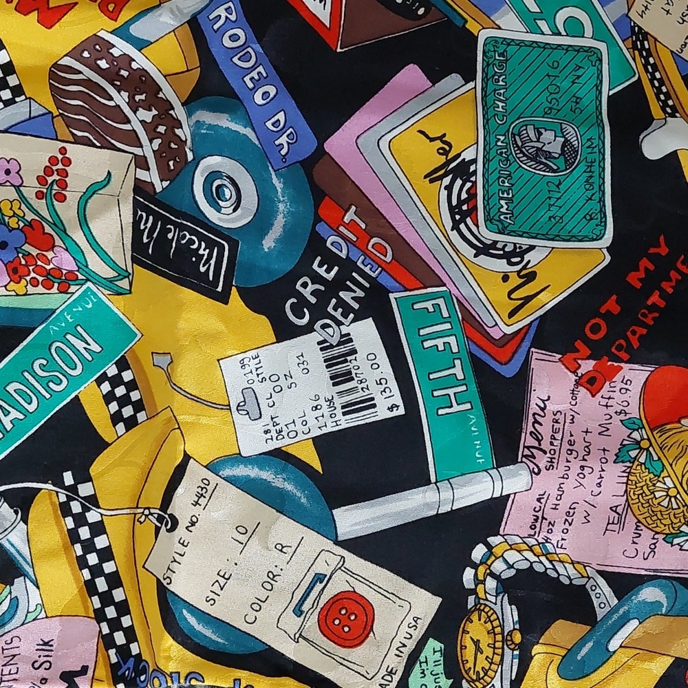 Silk Nicole Miller pocket square, Shopaholic, vintage - Picture 2 of 4